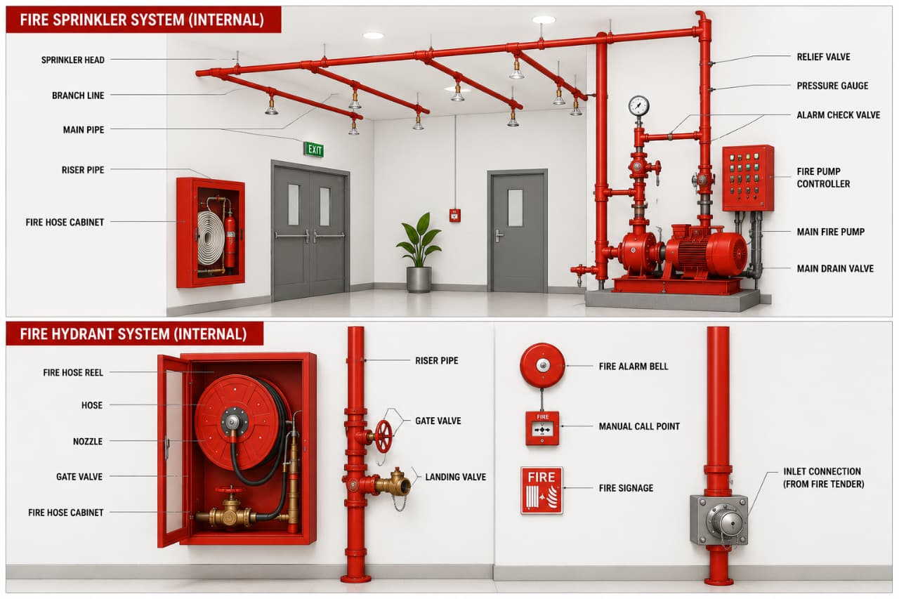 Fire sprinkler and hydrant system diagram